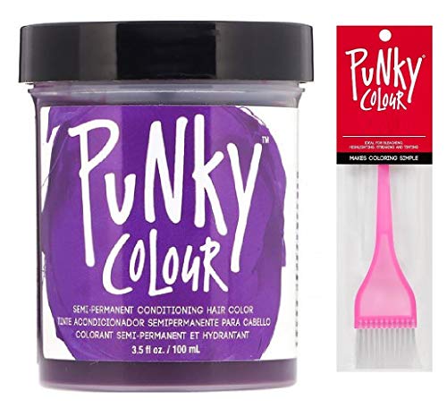 PUNKY COLOUR The Original SEMI-PERMANENT Conditioning Hair Color Dye by Jerome Russell (w/Sleek Tint Brush) Haircolor 3.5 oz / 100 ml (Purple)