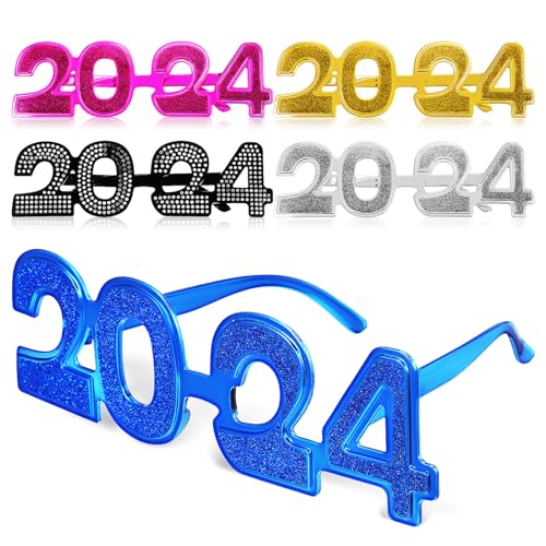 Cabilock 5 Pieces 2024 Eyeglasses New Year Party Glasses Party Graduation Party Photo Prop Supplies, Mixed Color