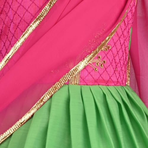 Image of Wish Karo Girls' Ethnic Lehenga Choli Dress with Dupatta - Pink & Green Traditional