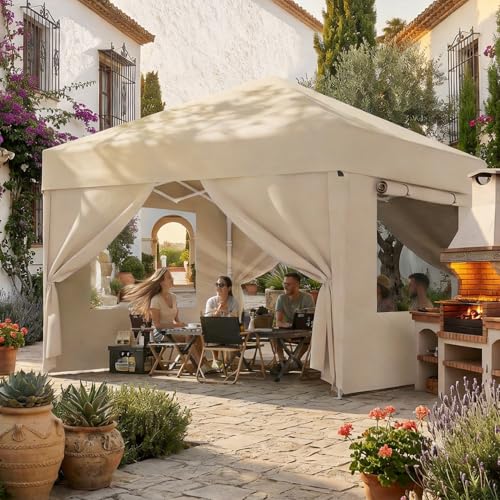 DEVOKO Carpa plegable con ventanas de malla ventilada,pabellón impermeable y resistente al invierno de3x3m,carpa plegable con laterales, protección UV50+carpa para fiestas en jardines patios y camping