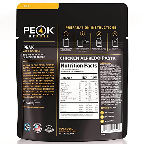 Peak Refuel Chicken Alfredo Pasta | Premium Freeze Dried Camping Food | Backpacking & Hiking Mre Meals | Just Add Water | 100% Real Meat | 53G Of Protein | 2 Serving Pouch (2 Serving Pouch) #TOP5