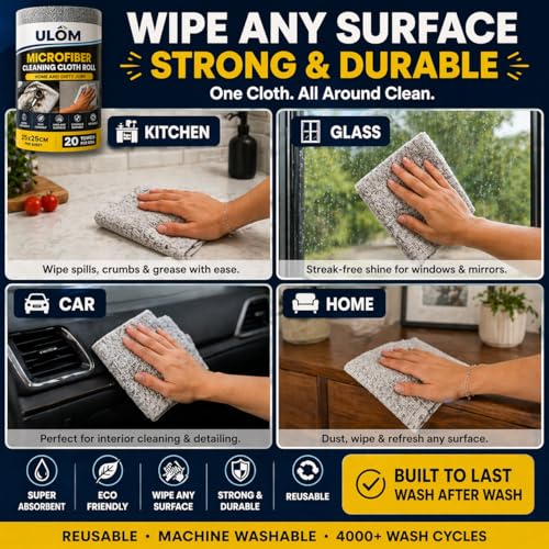 Image of Microfiber Cleaning Cloth Roll, 20Pcs 4000+ Washable Reusable Tear-Away Towels, Ultra Absorbent Lint-Free Kitchen Cleaning Cloths, Eco-Friendly Paper Towel Alternative (Grey, Pack of 1)