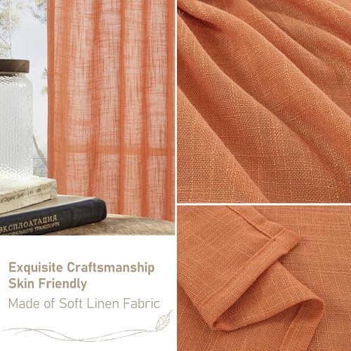 LAMIT Burnt Orange Linen Curtains for Living Room, 84 inch Length Light Filtering Semi Sheer Drapes Back Tab and Rod Pocket Farmhouse Panels for Bedroom, 2 Panels, 34 x 84 Inch