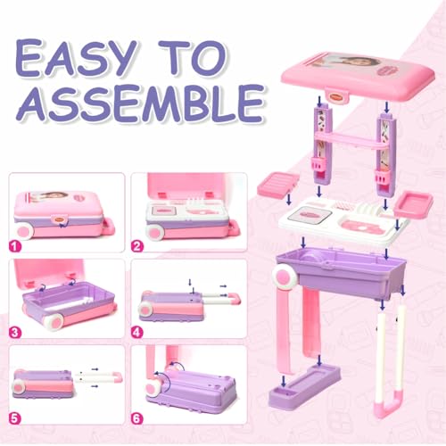 Image of Aditi Toys Beauty Set Suitcase On Wheel, The Ultimate Beauty Set On Wheels for Girls, Makeup Kit is Easy to Clean & Use, Portable Set with 23 Pieces for 3 Years BIS Approved. (Trolley)