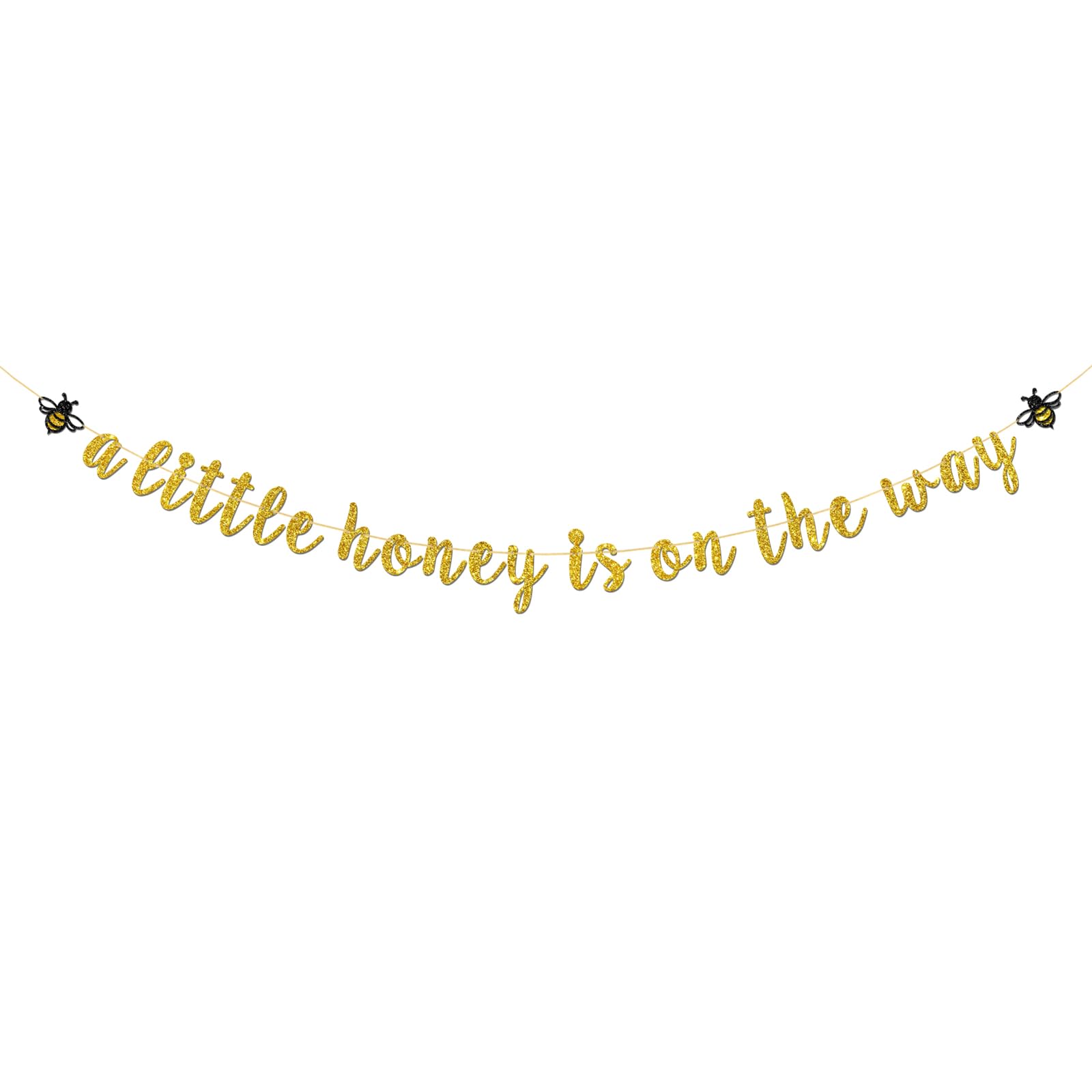 A Little Honey is on The Way Banner Gold Glitter Bumble Bee Theme Banner Sweet Honey bee Gender Reveal Baby Shower Party Decoration Mommy Daddy to Bee Welcome Baby Party Supplies