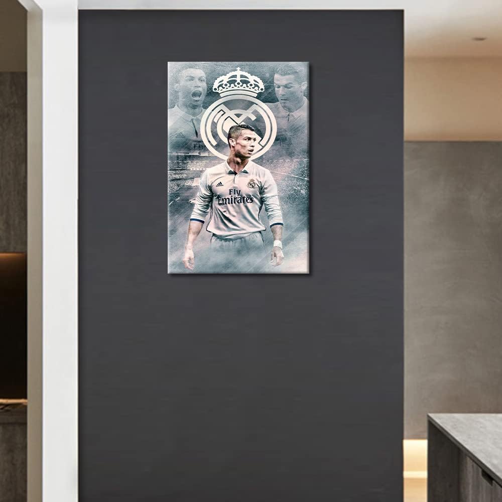 Canvas Wall Art Football Paintings Artwork Portuguese Professional Athlete Pictures Home Decor for Living Room Club Arena Posters Prints Stretched and Framed Ready to Hang 36x24 in