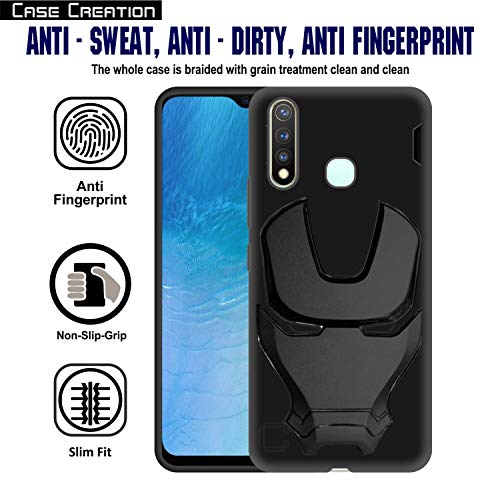 Image of COVERLY Official 3D Touch Feel Trending Avengers Logo Mask Soft Rugged Grip Silicone Iron Man Super Power Cartoon Movie Engraved Silicone Matte Back Cover for Vivo Y19 (2019) -HD Black Avenger