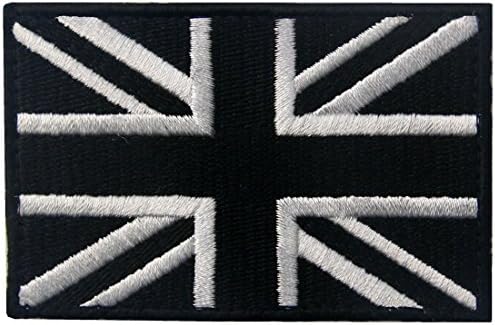Tactical British Union Jack Flag Patch Embroidered Applique UK Great Britain Iron On Sew On Emblem - White & Black