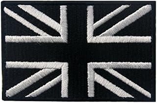 Tactical British Union Jack Flag Patch Embroidered Applique UK Great Britain Iron On Sew On Emblem - White & Black