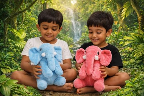 Image of Soft Plush Elephant Toy Set for Kids Age 3+ Years - Cute Stuffed Animal Teddy, Cuddly Baby & Toddler Soft Toys, Gift for Boys & Girls (Colors May Vary)