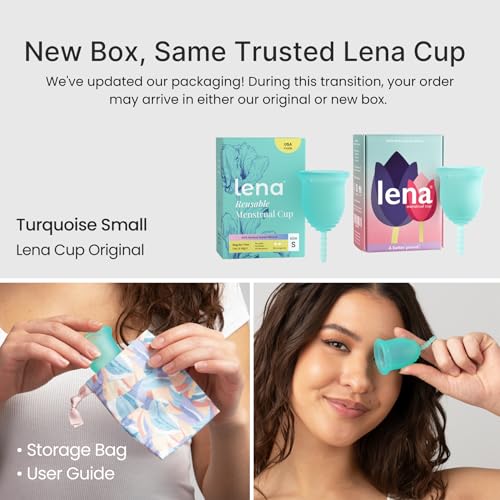 Image of Lena Menstrual Cup Original - Soft Medical-Grade Silicone Period Cups for Women Light and Medium Flow, Reusable 12-Hour Leak-Free Comfort, Beginner-Friendly Feminine Care - Small, Turquoise