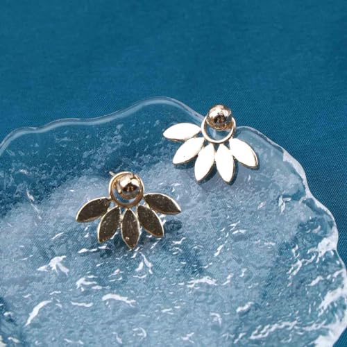 Allereyae EH-A73 Vintage Lotus Ear Jacket Earrings Gold Lotus Jacket Earrings Lotus Ear Climber Earrings Front Back Earrings Jewelry thumb #2