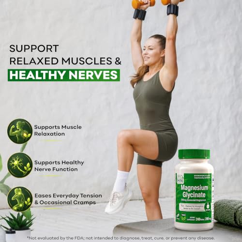 Image of Magnesium Glycinate 200mg High Absorption Chelated Magnesium Supplement for Sleep, Stress, Muscle & Nerve Support, Calm & Relaxation - Vegan, Non-GMO - 240 Tablets by Health Thru Nutrition