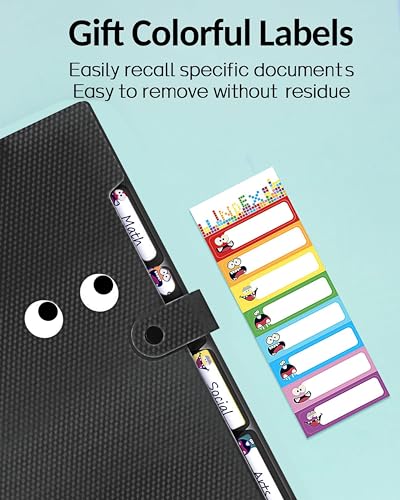 Image of NISUN 5 Pocket Expanding File Folder, Letter Size, Black | Fun Sticky Labels, Accordion File Organizer, Portable, For School & Office