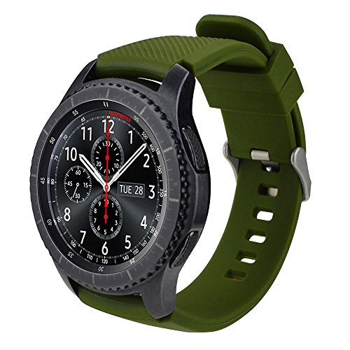 iBazal Gear S3 Watch Band 46mm,Gear S3 Frontier /Classic Band Soft Silicone Band Replacement Sport Strap, 22mm Watch Band for Samsung Gear S3 Frontier/Classic Men Women- Olive-green
