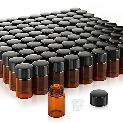 Teenitor 100 Packs 2 ML (5/8 Dram) Essential Oil Bottles, Small Sample Amber