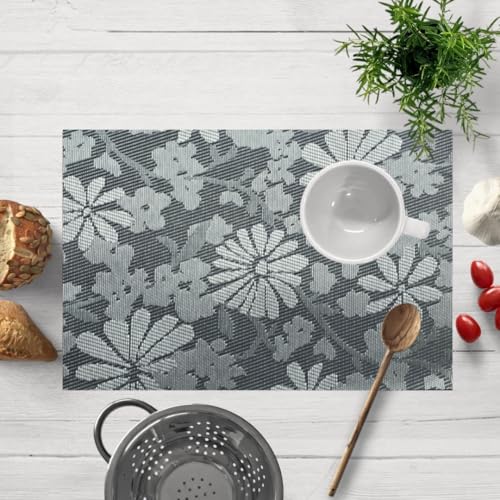 Image of YELONA Placemats for Dining Table - Heat Resistant, Non-Slip & Washable PVC Vinyl Table Mats - Set of 8, 45 x 30 cm (Grey & White)
