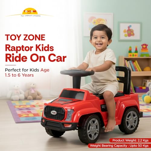 Image of Toy Zone Raptor Baby Ride on Car for Kids, Toddlers Push Ride Baby Kids Car with Backrest, Push Ride on Toy Jeep with Music & LED Light, Under Seat Storage, 2 to 5 Years (Red)