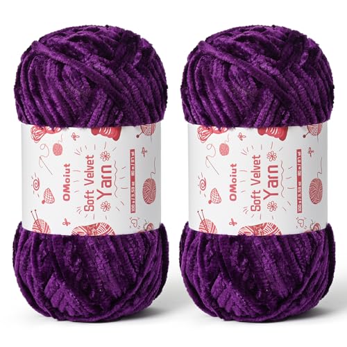 Image of 2x100g Fluffy Velvet Chenille Yarn for Crocheting and Knitting, 80m (87.5yd) Baby Yarn for Crocheting Soft, Crochet Chunky Yarns Amigurumi Yarns (2 Violets)