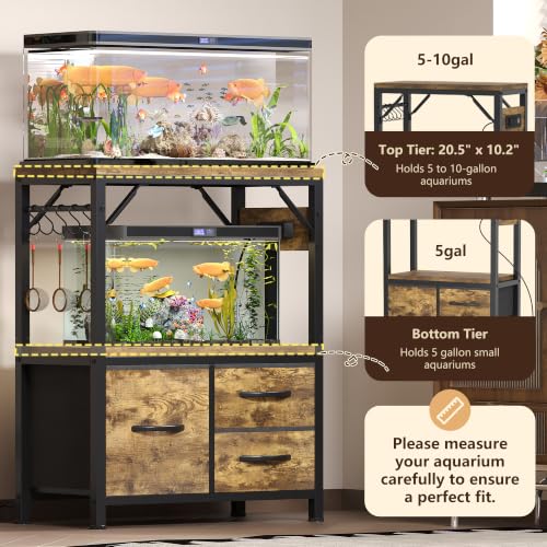 Image of Heybly 5-10Gal Fish Tank Stand with Drawer, Power Outlet,200lbs HAS002SSR-1