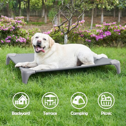 Outdoor-Dog-Bed-with-Portable-Bag-Easy-to-Assemble-Elevated-Dog-Bed-for-Medium-Small-Dogs-Raised-Dog-Cot-with-Pet-Friendly-Feet-Breathable-Mesh-for-Camping-or-Travel-Light-Grey Outdoor Dog Bed with Portable Bag Easy to Assemble Elevated Dog Bed for Medium Small Dogs Raised Dog Cot with Pet Friendly Feet Breathable Mesh for Camping or Travel Light Grey