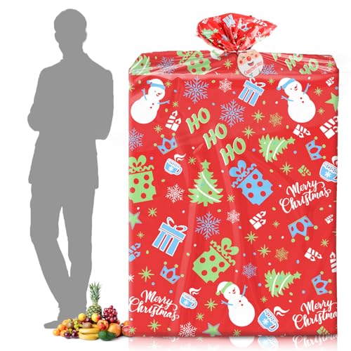 ZALAON Extra Large Plastic Christmas Bag, Jumbo Xmas Bags with Rope Gift Card for Gifts Wrapping Christmas Event Party