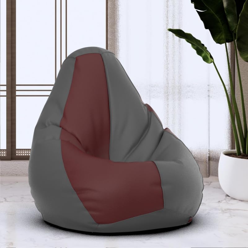 Bean Bag Chair Cover | Size: 1XL | Color: Dark-Grey Maroon | Without Beans | Premium Leatherette Cover (CMF 3602)-image-49