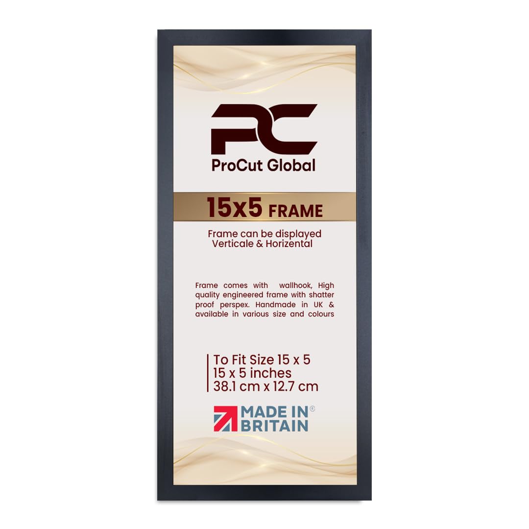 Procut Global 15X5 Matt Black Picture Frames - Modern Wooden Photo Frame with Shatterproof Perspex for Wall or Tabletop - Perfect for Posters, Certificates, Prints - Sizes & Colors Available