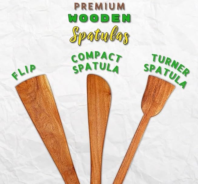 Flavoma Natural Wooden Spoon Set of 3 | Flip/Spatula/Ladle for Cooking | Dosa/Roti/Chapati | Kitchen Tools | No Harmful Polish | Handmade | Naturally Non-Stick Cookware | Sheesham/Neem Wood 1
