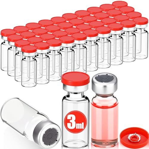 40 Pcs 3ml Sterile Vials Empty Vials for Injection, Red Lid