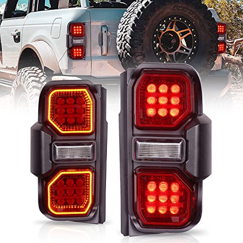 Archaic Tail Lights Assembly For Ford Bronco 2021-2023 2/4 Door, Taillight Assemblies With Bronco Raptor Style, U725 Rear Lamps With Starting Animation, Red Lens, Pair #TOP8