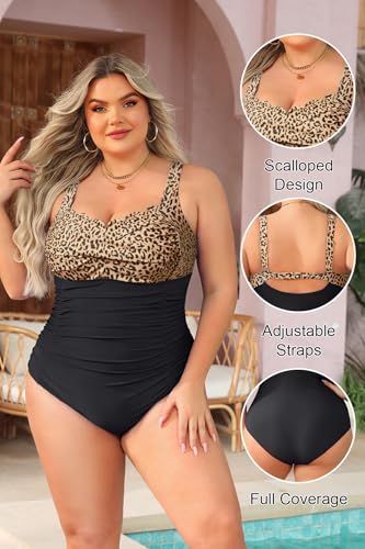 Image of Aqua Eve Womens Plus Size One Piece Swimsuit- Tummy Control Bathing Suit Full Coverage Swimwear