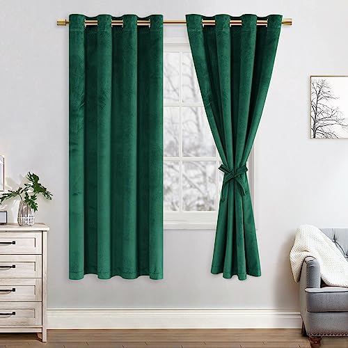 JIUZHEN Velvet Curtain Living Room Curtains Christmas Curtain Velvet Blackout Curtains with Eyelets Thermal Curtains Cold Protection Curtains Green Curtain Velvet Fabric Dark Green Set of 2 H 175 x W