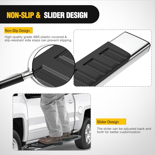 image for Nilight Slip-Proof Stainless Steel Side Step Nerf Bars - 6 Inch, Compa