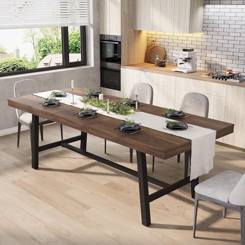 Image of GarveeHome 63-83 inch Extendable Dining Table, Industrial Rectangular Dining Room Table for 6-8 People, Expandable Kitchen Table with Heavy Duty Metal Frame for Dining Room, Kitchen & Parties, Brown