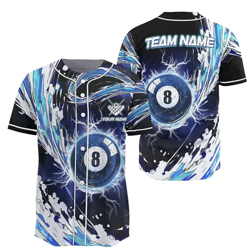 Customized Billiards Themed Button Down Baseball Jersey con gráfico impreso USA 8 Ball Pool Sports Tee Shirt miniatura 1