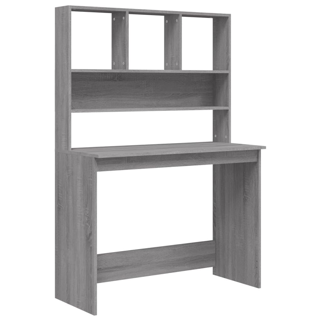vidaXL Desk with Shelves Home Office Furniture Table Work Computer Study Writing Standing Desk with Storage Grey Sonoma Engineered Wood