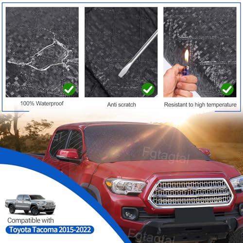 Image of Windshield Snow Cover Fit for Toyota Tacoma 2015-2022, Front Windshield Cover for Ice and Snow, Auto Extra Thick Windshield Ice Cover Protects Windshield from Rain, Sun, Frost (Black)