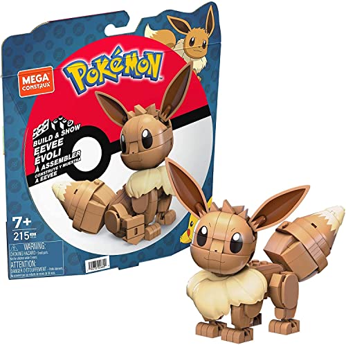 MEGA Pokémon Build & Show Eevee toy building set, 4 inches tall, poseable, 215 bricks and pieces, for boys and girls, ages 7 and up​