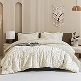 Andency Queen Comforter Set Beige, 3 Pieces Queen Size Comforter Sets Boho Cream Solid Bedding Set & Collections, All Season Tufted Farmhouse Bed Comforter Set (90x90 in Comforter & 2 Pillowcases)