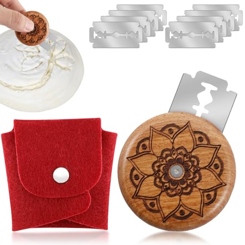 Bread Scoring Tool, Portable Best Bread Lame Cutter Wooden Bread Lame Slashing Tool with 10 Stainless Steel Blades and 1 Red Felt Bag Handmade Bread Scoring Dough Cutter Tool for Sourdough Bread