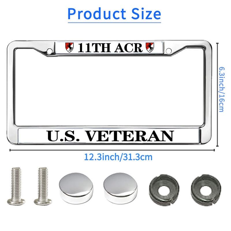 Image of 11th ACR US Veteran License Plate Frame Metal Heavy Duty Car Tag Holder | 11th ACR US Veteran License Plate Frame Heavy Duty Metal Car Tag Cover Holder Fit US Standard Auto Trucks Cars Accessories