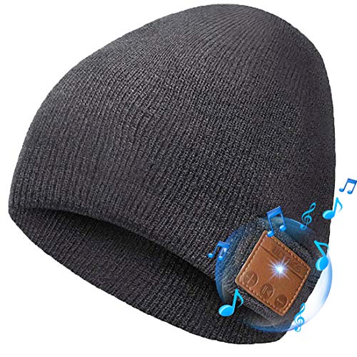 Bluetooth Beanie Mütze, Unisex Stereo Kopfhörer und Mikrofon, V5.0 Wireless Winter Hut Kompatibel mit iPhone, Android ideal zum Hände Free