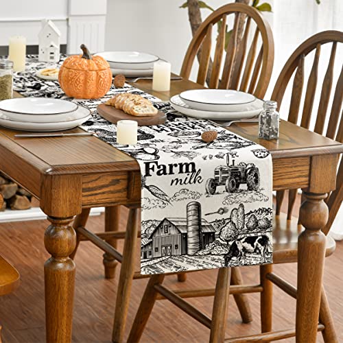 Artoid Mode Tractor Milk Farm Table Runner, Cow House Fall Kitchen Dining Table Decoration For Outdoor Home Party 13X72 Inch #TOP2