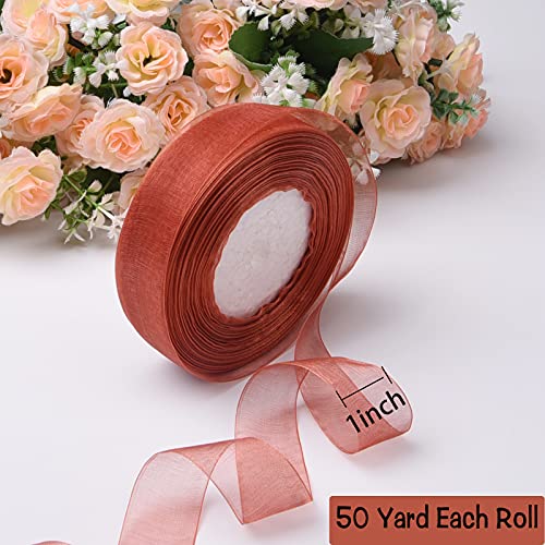 Hapeper 4 Rolls Sheer Chiffon Ribbons, 1 Inch Organza Ribbon For Wedding, Gift Wrapping, Valentines Bouquets, Party Decoration, 50 Yards/Roll (Pink Series) #TOP2