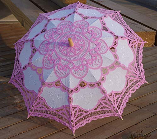 Worldoor®Brand New Pink Lace Parasol Victorian Battenburg Sun Umbrella for Bridal Party Wedding Decoration