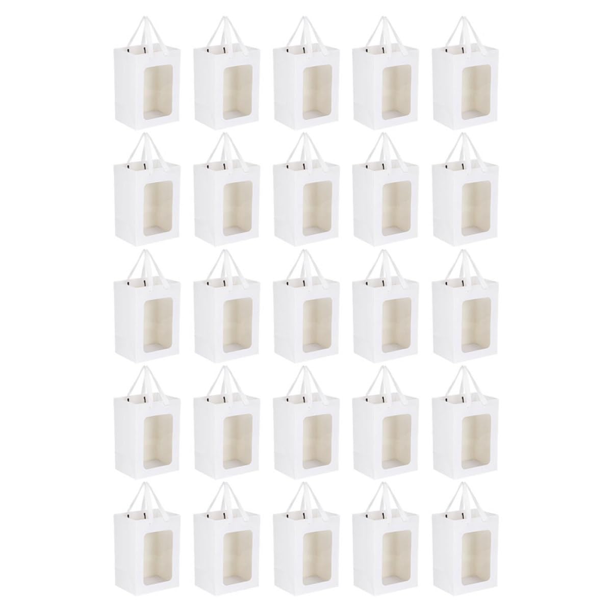 HOOWIFFY 25 Sacchetti Regalo Finestra Trasparente e Manici Chiari, Sacchetti per Dolcetti e Bomboniere, per Feste, Matrimoni e Confezionamento Regali, Formato Piccolo Resistente