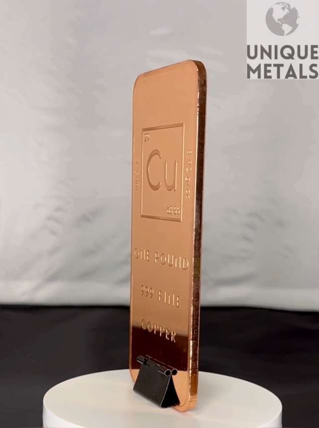 Copper Investment Bar 1 Pound .999 Fine Copper Bullion Bar By
