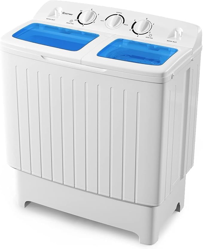 Nightcore Portable Dual Bucket Washing Machine, 20 Pound Compact Washing Machine with Drain Pump, Rotary Washing Machine with 8-pound Sound Absorber