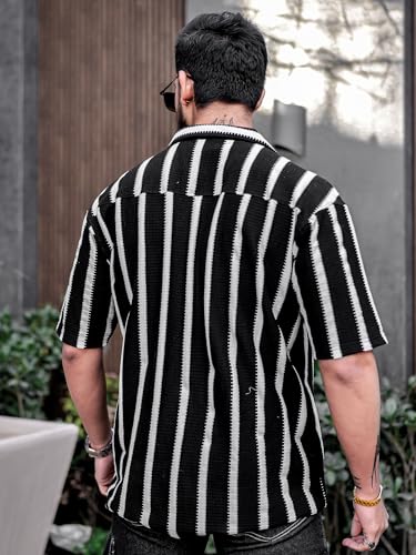 Image of Maniac || Mens || Striped || Collared Neck || Half Sleeve || Popcorn Knitted || Shirt